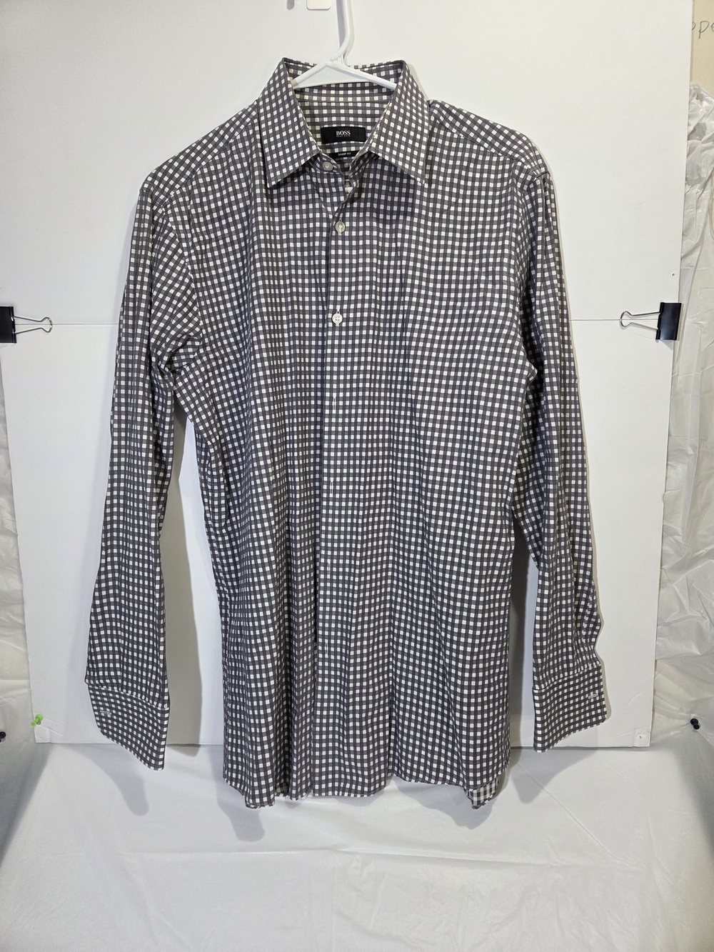 Hugo Boss Navy and White Gingham Button-Down Shirt - Picture 9 of 11